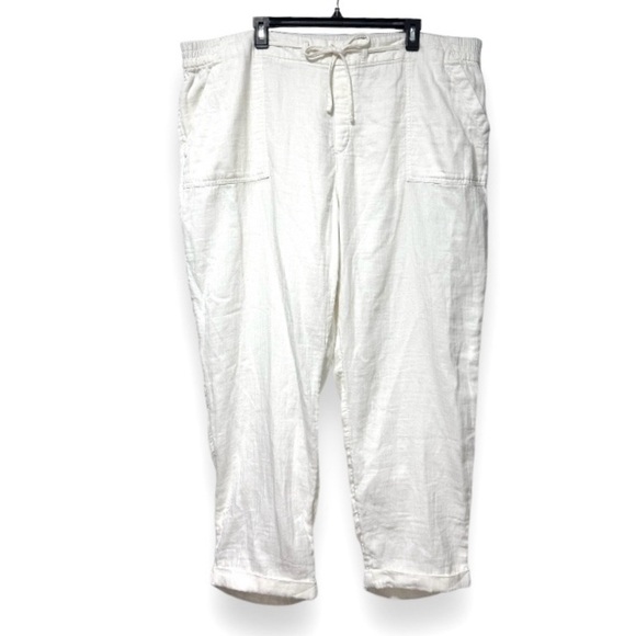 Old Navy White Slub Cotton Drawstring Pants Women’s Plus Size XXL Comfy Spring - Picture 1 of 16